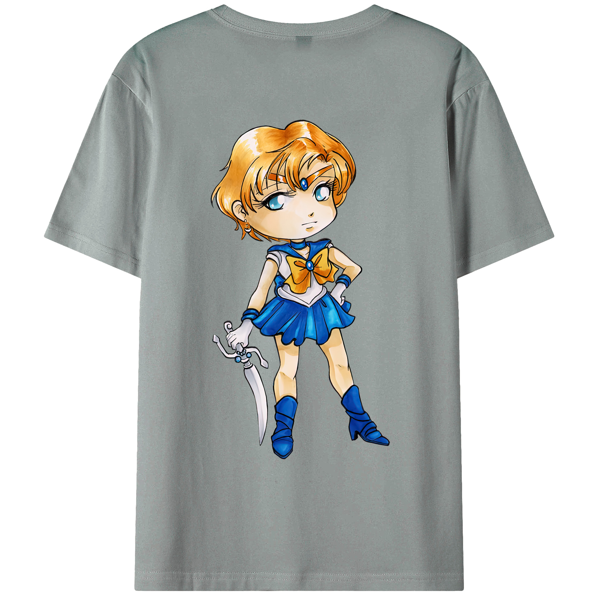 （画像用） 美少女戦士セーラームーン 天王はるか Sailor Moon Tenoh Haruka 綿100％ メンズ半袖Tシャツ（バックプリント） 通気性